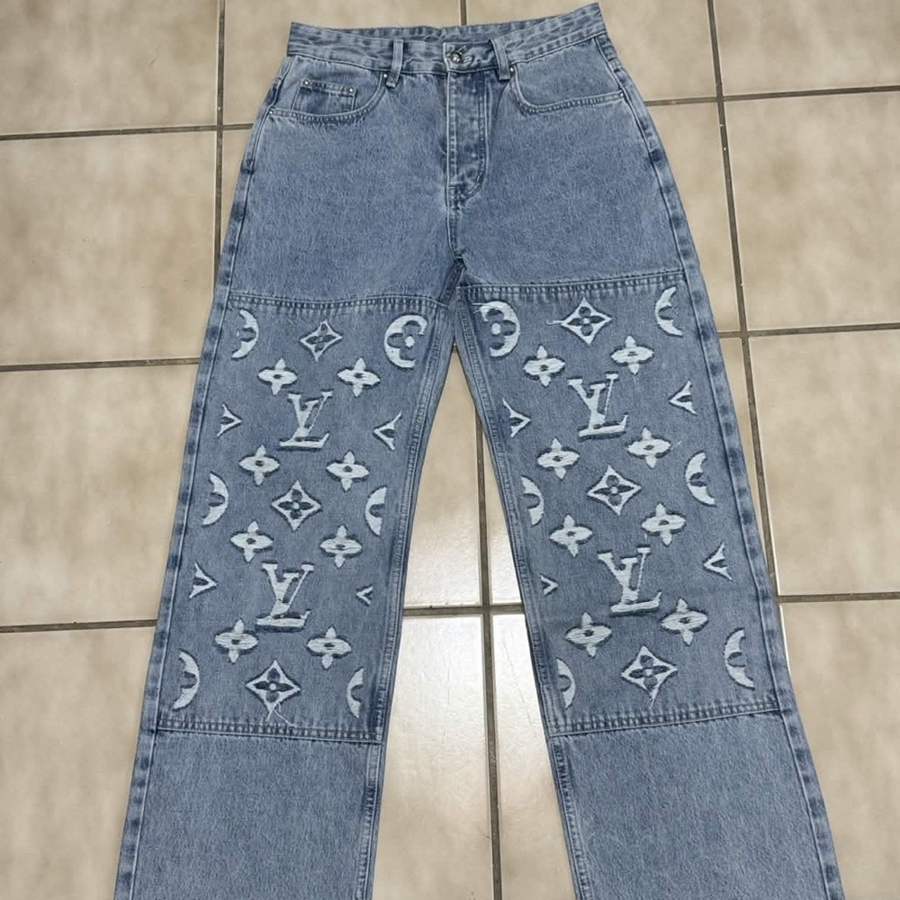 Louis Vuitton Light Blue Monogram Panel Jeans